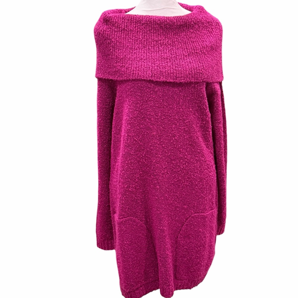 Chadwicks Tunic Sweater Womens L Magenta Cowl‎ Neck Boucle Knit Long Sleeved